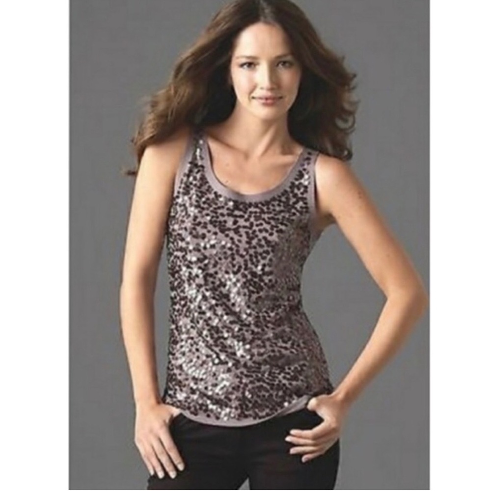 Eileen Fischer Gray Sequined Front Merino Wool Sleeveless Dressy Tank Top